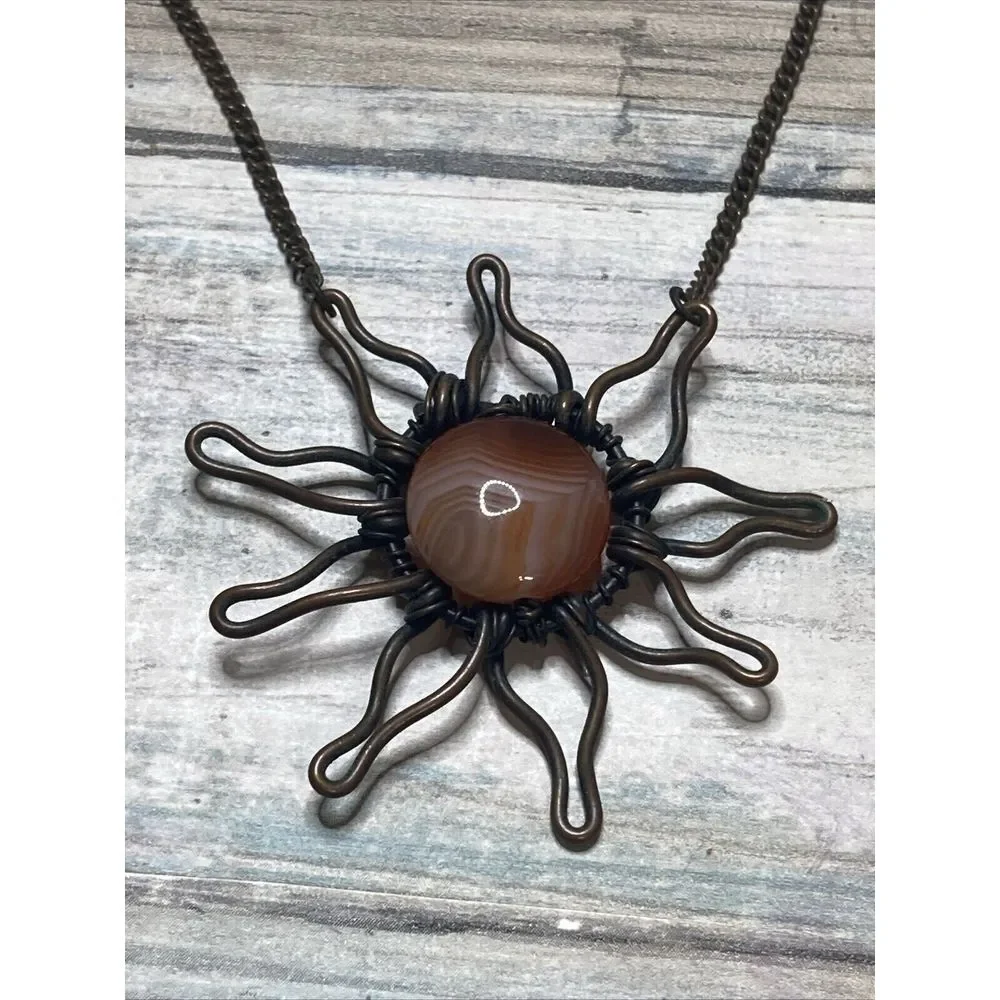 Copper Sunburst Banded Agate Stone Necklace 18